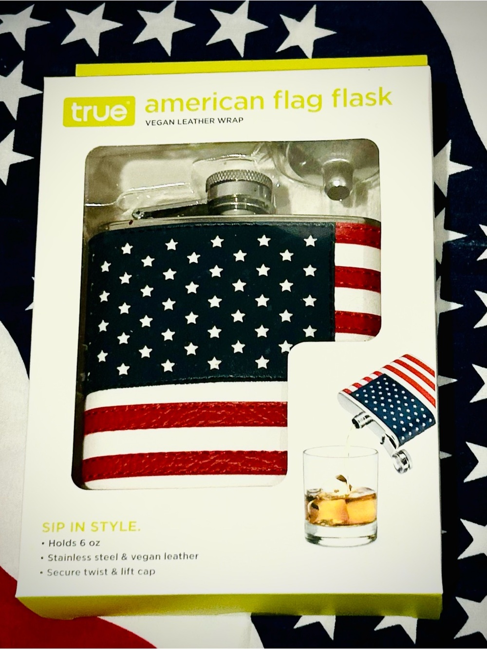 NIB American Flag Flask Stainless Steel 6oz Patriotic July 4th USA